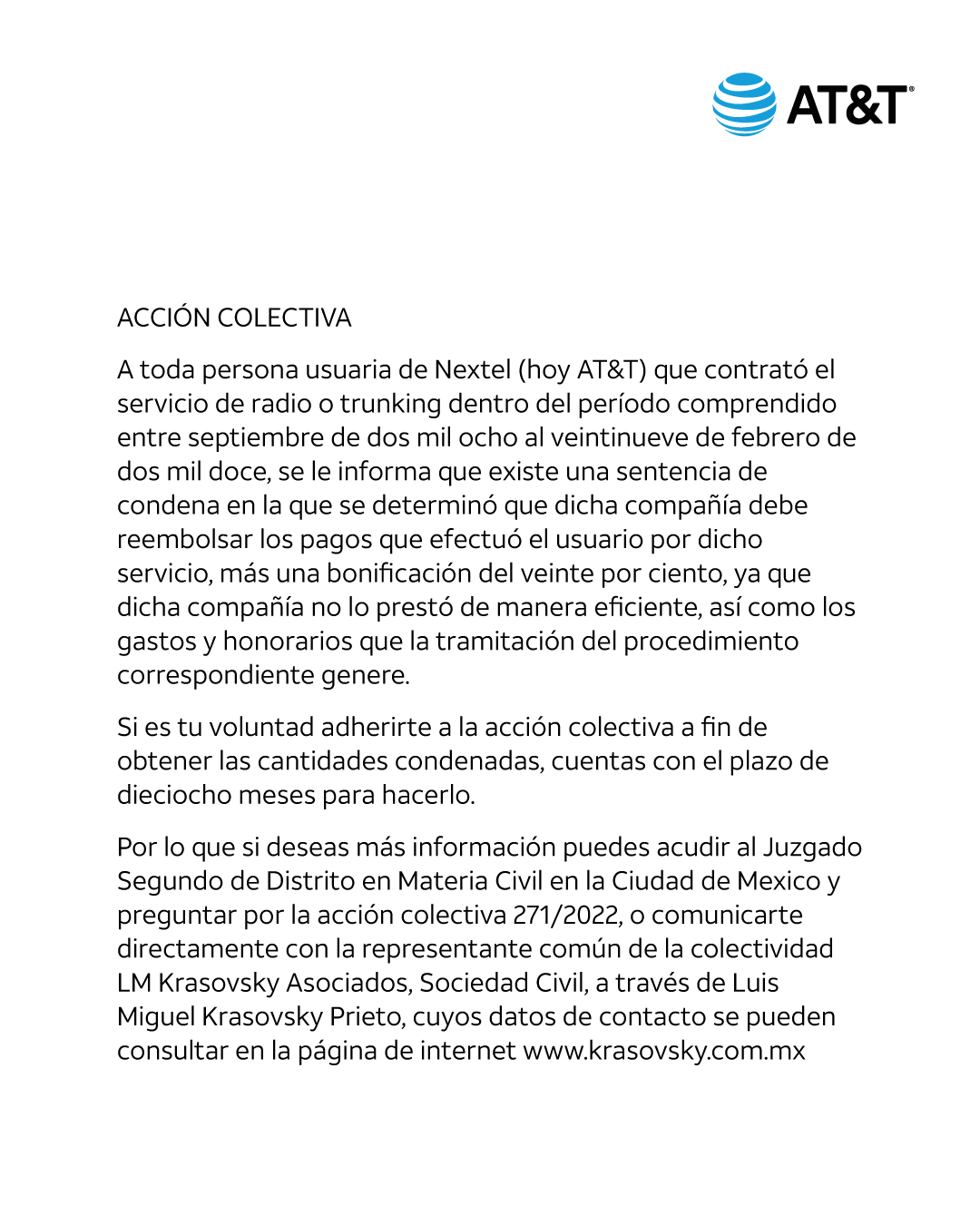 AT&T emite aviso por demanda colectiva relacionada con Nextel