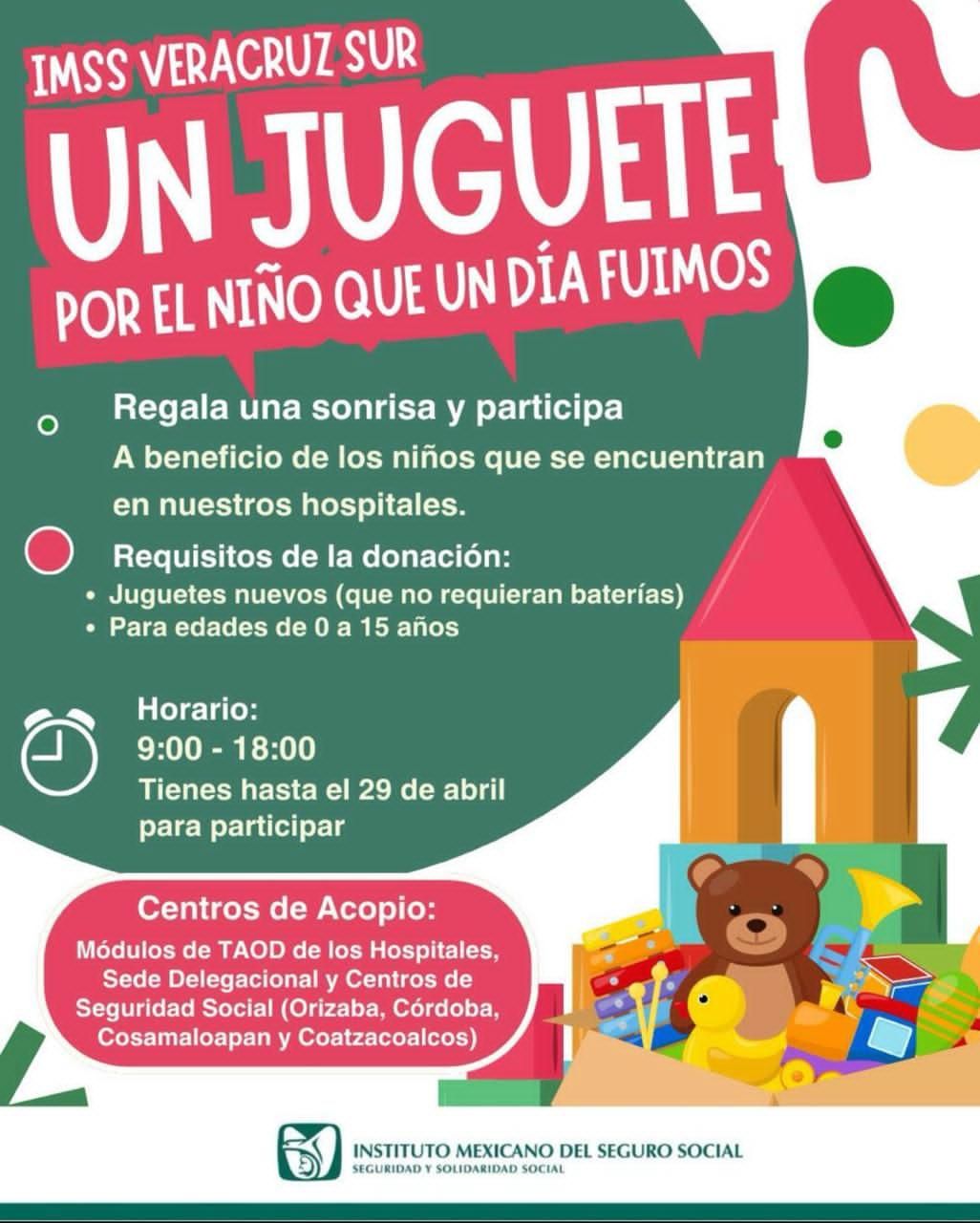 Invita IMSS Veracruz Sur a participar en campaña de donación por Día del Niño